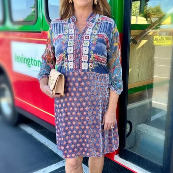 Johnny Was Vember Burnout Gweneth Dress Flowers Velvet Floral Blue New - Picture 4 of 8